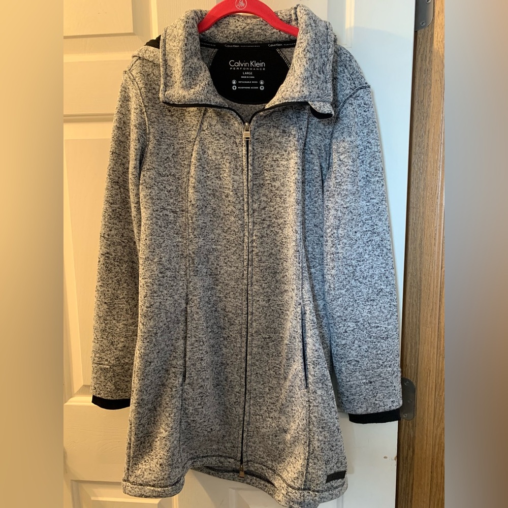 Calvin Klein Marled Light Gray - Full Zip Hooded Performance Jacket - size L
